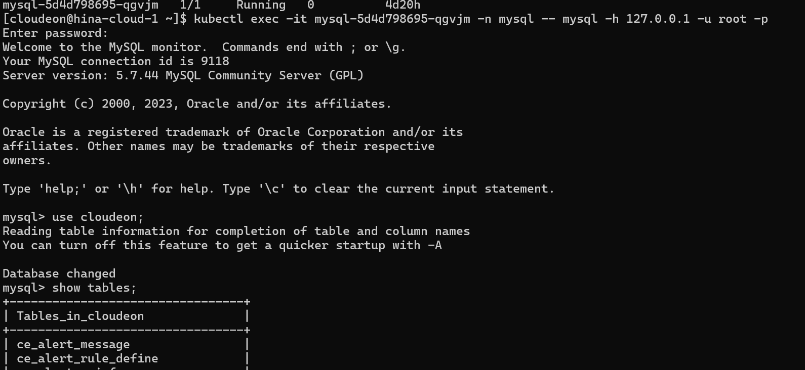 进入 MySQL 容器截图